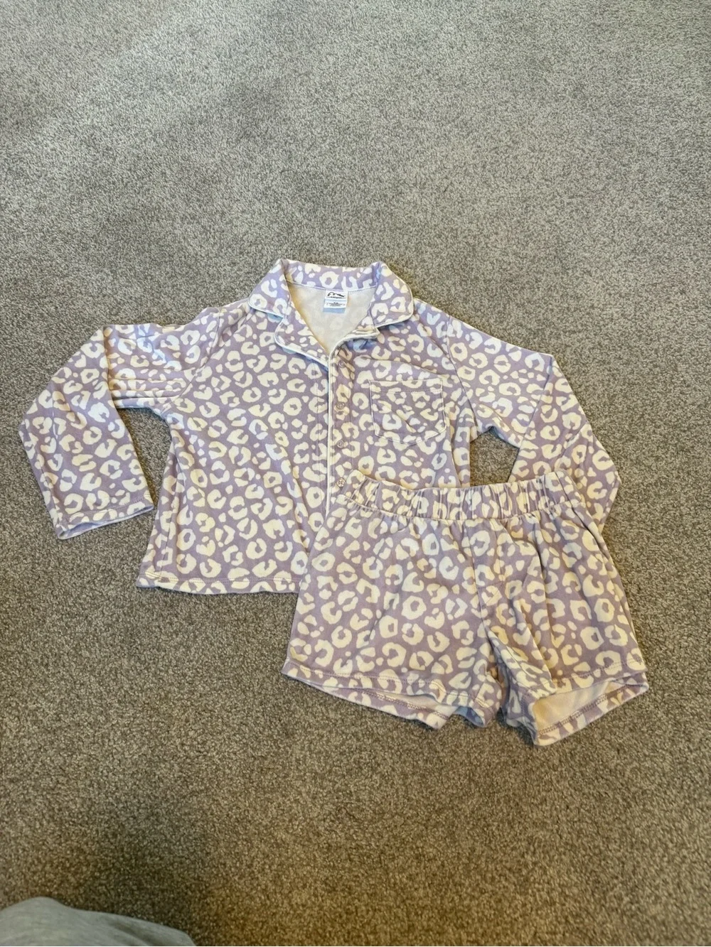 art class Lavender and white Leopard Print Kids Pajama Set. Medium